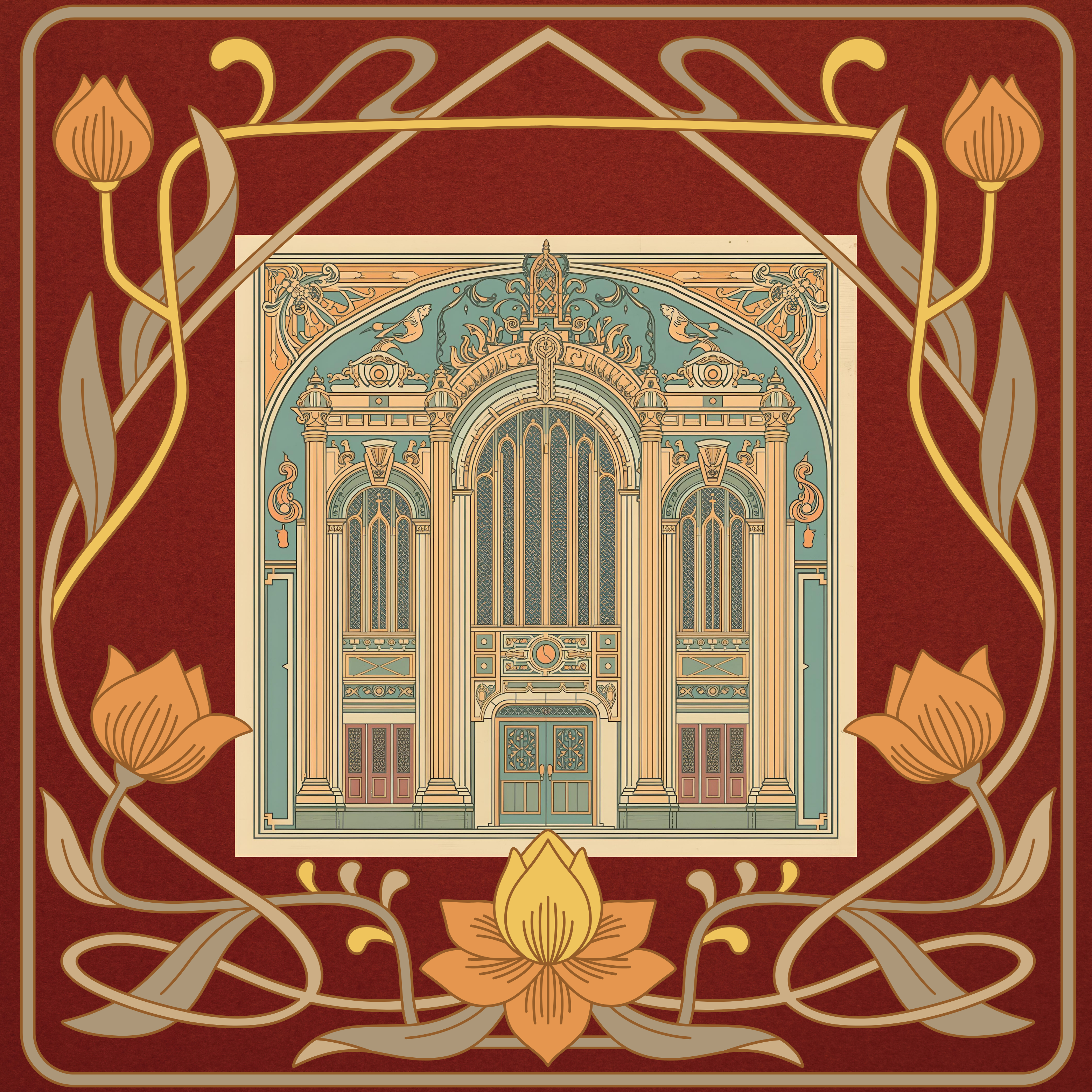 Art Nouveau Parisian Mahjong in Rust PRESALE