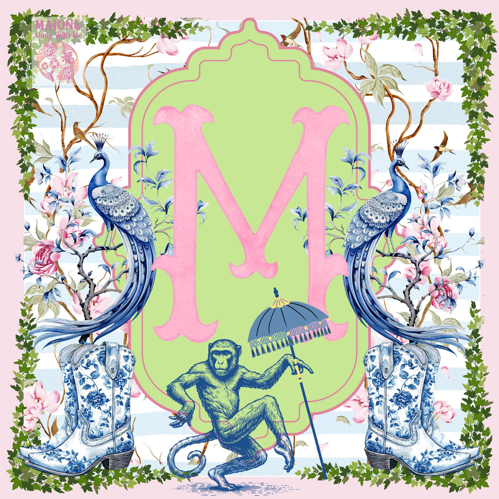 Chinoiserie Cowboy Monkey Mahjong Mat PRESALE