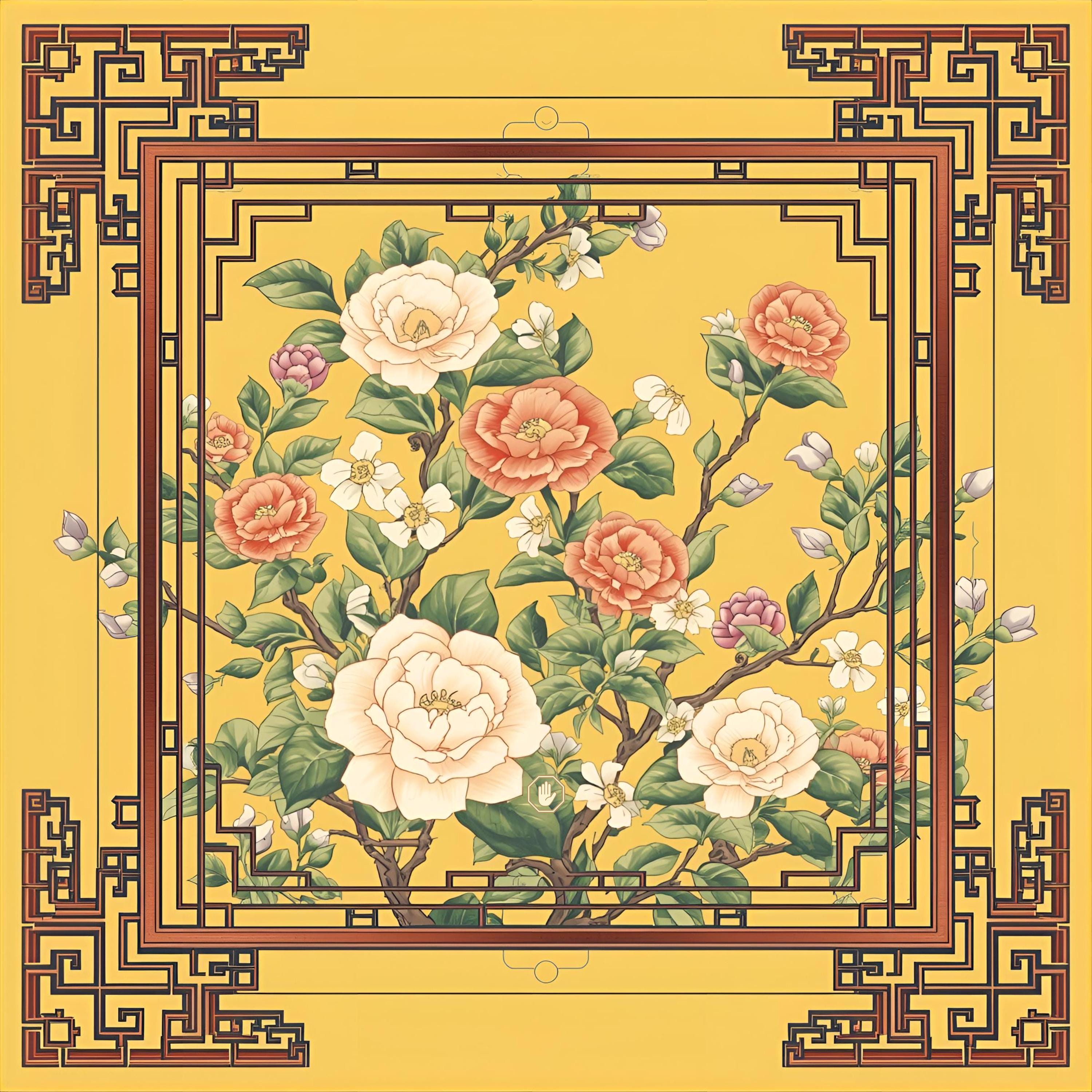 Gold Asian Floral Mahjong Mat PRESALE